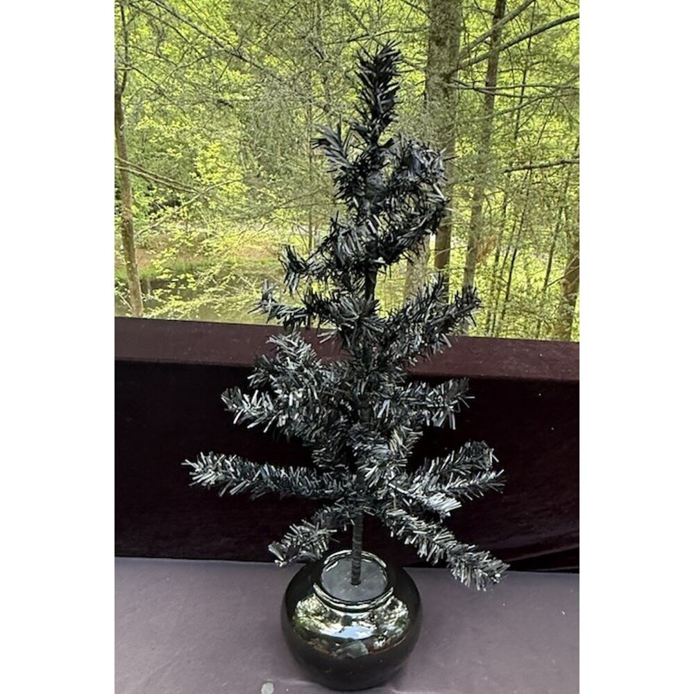 Halloween Black Bristle Tree 22" Trick or Treat with Ceramic Vase Base